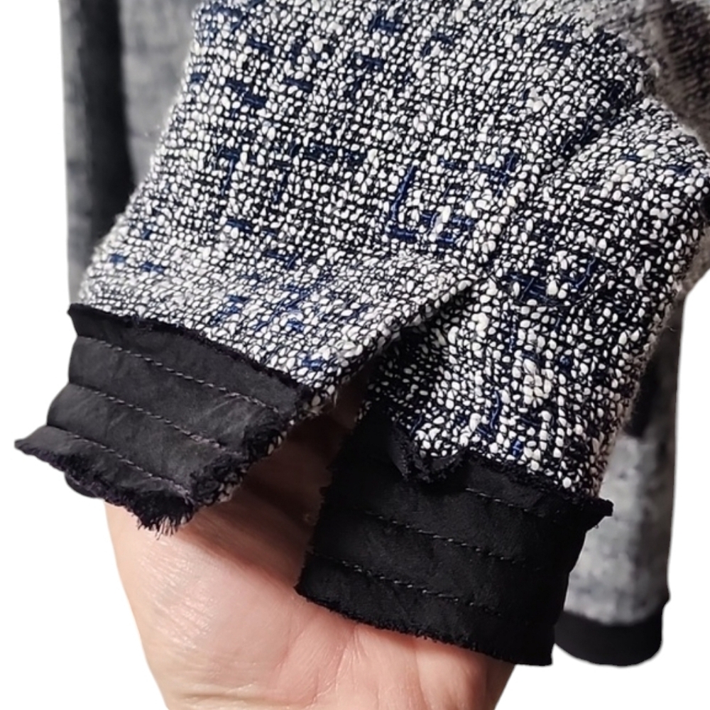 MICHAEL KORS Tweed Blazer 10 M Cropped Black Blue Boucle Jacket Blazer - Picture 11 of 16